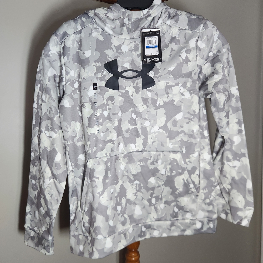Under Armour Boys XL Loose Fit Gray Camo Hoodie NWT